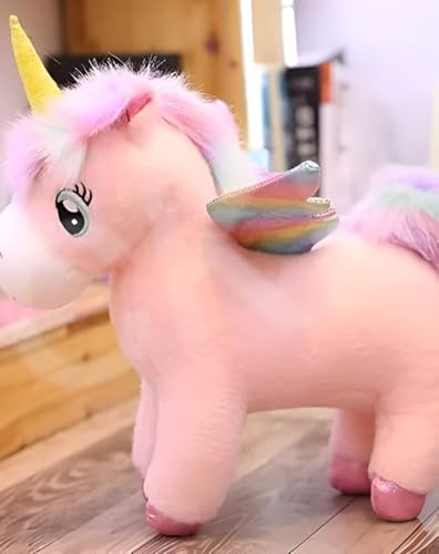 Image of Tickles Rainbow Wings Unicorn Horse Soft Stuffed Plush Animal Toy for Kids Birthday Gifts (Size: 25 cm Color: Pink)
