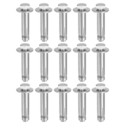 Image of DTGN M10 x 60 Hex Expansion Bolts - 15Pack - Good for Concrete Dry Brick Block Walls - 304 Stainless Steel - Silver