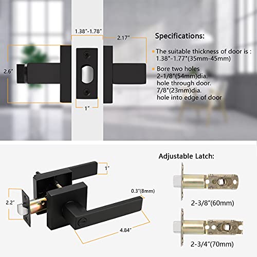 2 Pack Probrico Privacy Square Door Handle in Matte Black Finish for Interior Door Bedroom and Bathroom, Keyless Door Lockset, Heavy Duty Reversible Door Lever by Probrico - Image 5