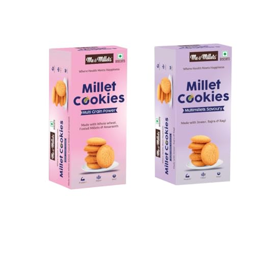 Image of ME & MILLETS Combo Multimillets Savoury & Multigrain Power Cookies (75g X 2) Delicious Millets Biscuits, Rich In Fiber & Protein, Healthy Tea Snack (Jain Friendly)