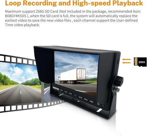 Image of Backup Camera System for Truck, DVR System with Brand V500 chip, VECLESUS VDS HD 1080P 7-Inch Backup Camera System, Waterproof Rearview Camera,4 Video 2 Audio Inputs, for Trucks, RVs,Vans,UVs,Cars