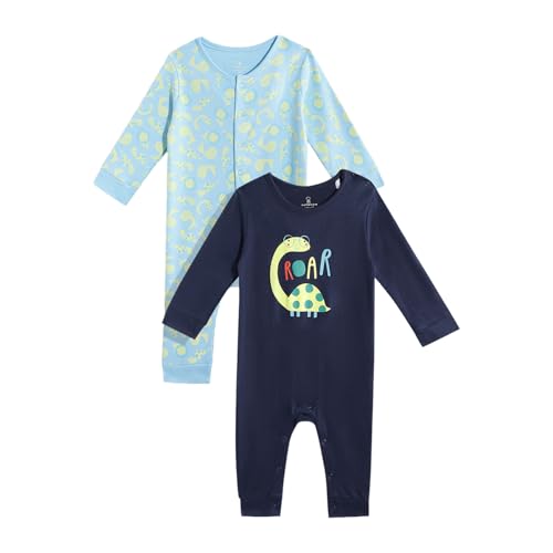 Image of Mothercare Girls Autumn Charm Printed Full Sleeve All-In-One Romper | Soft Cotton Jumpsuit Bodysuit for Baby & Toddler | (Pack of 2)