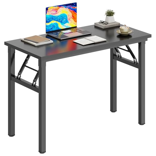 Image of DlandHome Folding Desk Small Desk 31.5 inches Small Computer Desk for Home Office Folding Table Writing Table for Small Spaces No Assembly Required Black & Black Frame