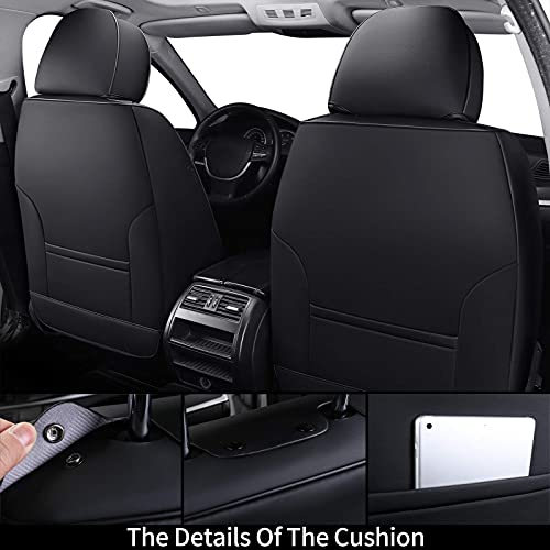 Image of Coverado Front Seat Covers, 2 Pieces Universal Seat Covers for Cars, Breathable Fabric & Leather Car Seat Protectors, Car Seat Cushions Auto Accessories Fit for Most Sedans SUV Truck, Black