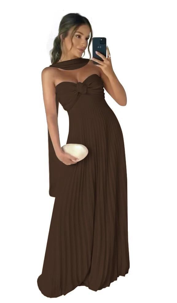 Chiffon Bridesmaid Dresses with Scarf Pleated A Line Formal Evening Gowns Strapless Maxi Prom Dress