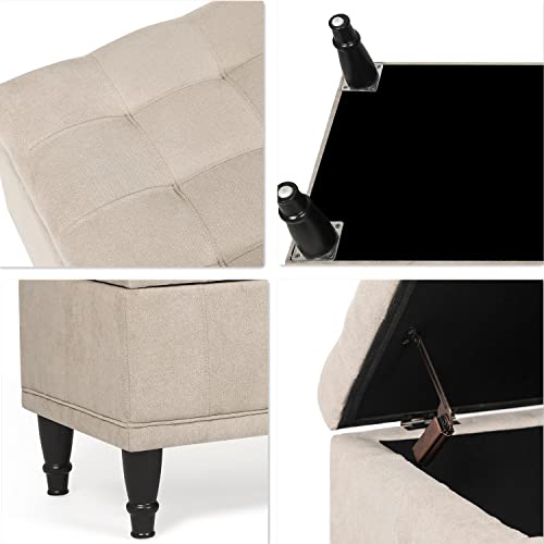 Joveco Storage Ottoman Linen Fabric Upholstered Tufted Bench With Wood Legs, Rectangular Coffee Table Footstool For Bedroom Living Room Entryway (Beige) #TOP4