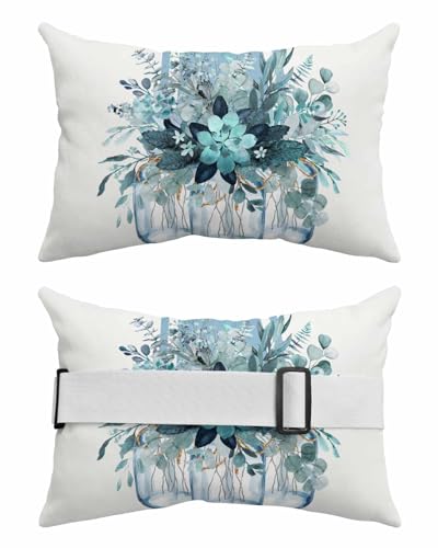 Anzona Pack of 4 Blue Botanical Lumbar Pillow Covers, Outdoor Waterproof Throw Pillow Covers Set, Eucalyptus Leaves Spring Summer Floral Decorative Cushion Case for Patio Beach, 11x16 Inch