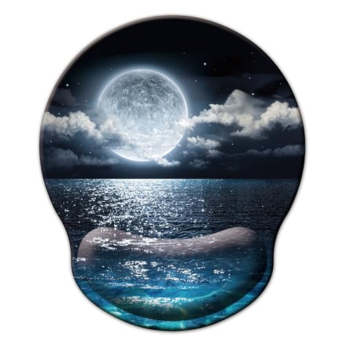 Mouse Pad with Wrist Support, Ergonomic Mouse Pad with Memory Foam Wrist Rest Cushion, Non-Slip Rubber Base Gaming Mice Pad for Home Office Computer Laptop, Moonlit Night