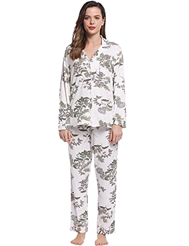 Joyaria Ladies Soft Jersey Knit Button Down/Up Long Sleeved Pajama/Pj/Sleep Sets(Floral, Xxl) #TOP4