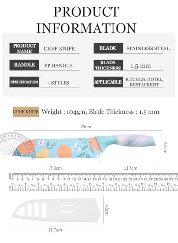 Image of Chef's Knife, High Carbon Stainless Steel Multicolored Kitchen Knife Nonstick Color Printed with Blade Guard, 6.8 Inch (Carmine)
