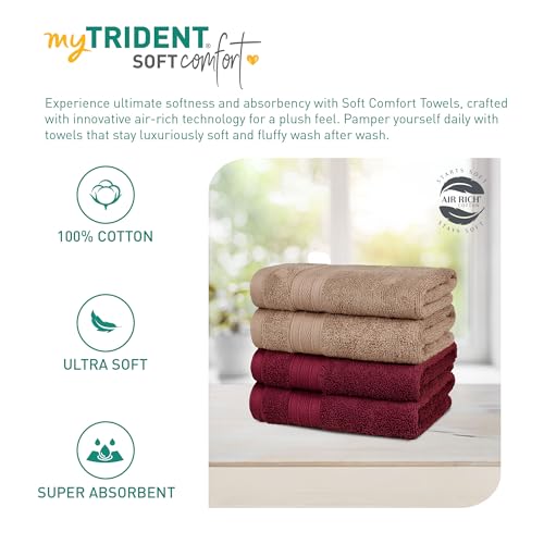 Image of MYTRIDENT Soft Comfort Air Rich Towel 100% Cotton Hand Towel for Daily use, 500 GSM Highly Absorbent Towels for Men /Women, 4Pc Hand Towel Set (41 cm X 66 cm), Acorn and Wine red