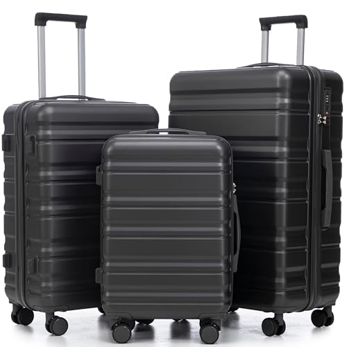 Image of Luggages 3 Piece ABS Hardside Luggage Sets Spinner Wheels Suitcase