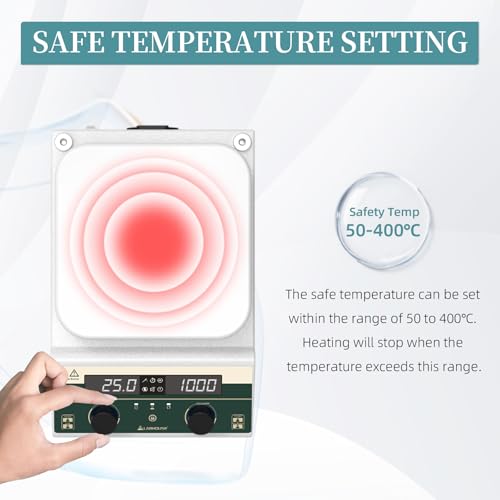 LABHOUSE 10L Capacity Magnetic Stirrer Hot Plate,350°C Heating & 2000 RPM, Includes Temp Probe and Stir Bar, Large 7.1\" Square Hotplate - Thumbnail 7