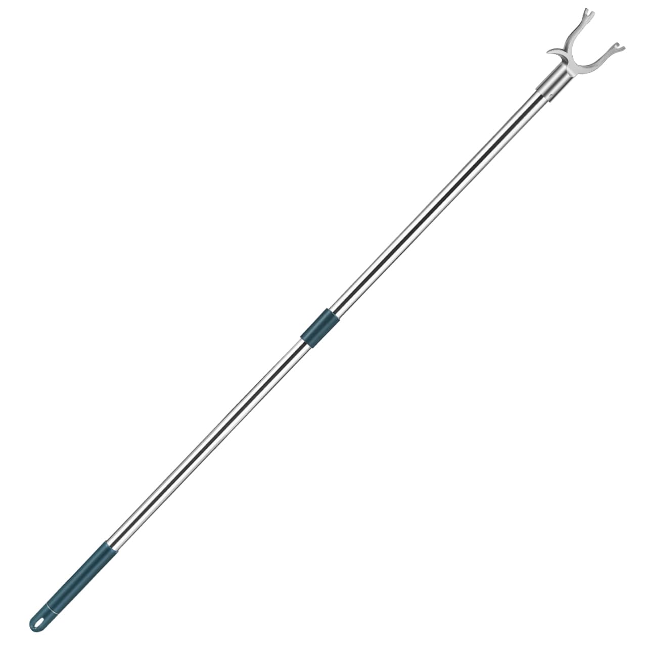 TEHAUX Stainless Steel Clothes Reach Pole 37.01 in Clothes Rod with Fork Head for Wardrobe Hanging Balcony Drying Loft Access and High Reach Garment Hook Use