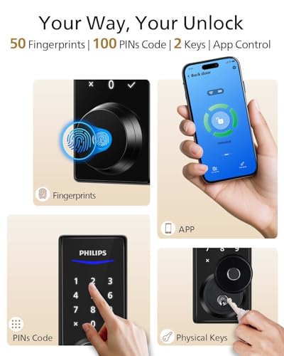 Philips Fingerprint Smart Lock, Keyless Entry Door Lock, Smart Door Locks for Front Door, Keypad Deadbolt, APP Control, 9-Month Long Battery - Image 3