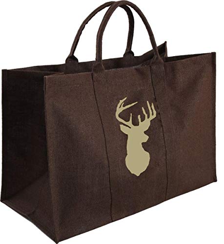 AUBRY GASPARD - Sac à Bûches en Jute Marron avec Cerf Beige - 60 x 30 x 40 cm - Intérieur Enduit Lavable - Poignées Renforcées - Charge Max 50 kg - Idéal pour Transport et Stockage - Esthétique