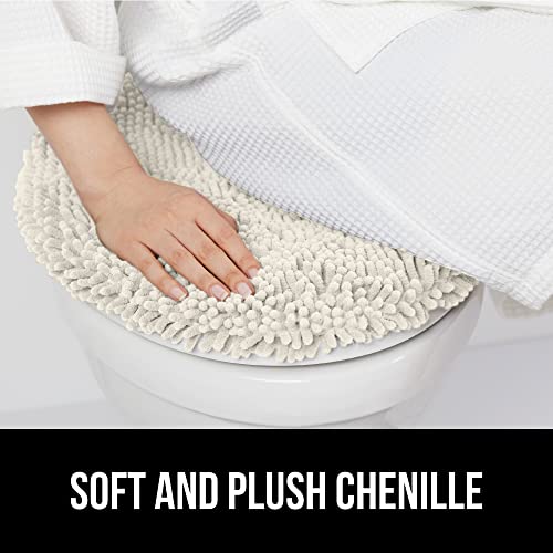 Image of Gorilla Grip Original Shag Chenille Bathroom Toilet Lid Cover, 19.5 Inch x 18.5 Inch Large Size, Machine Washable, Ultra Soft Plush Fabric Covers, Fits Most Size Toilet Lids for Bathroom, Ivory Cream