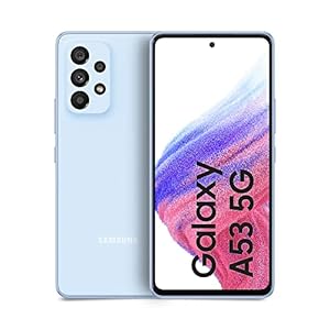 Samsung Galaxy A53 5G Android Smartphone Infinity-O FHD+ Super AMOLED 6,5 inch-scherm, 6 GB RAM en 128 GB uitbreidbaar intern geheugen, batterij 5000 mAh, blauw (Awesome Blue) [Italiaanse versie].