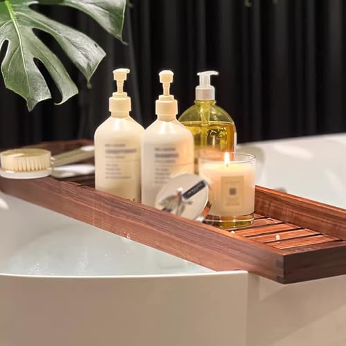 Bandeja grande de nogal para tina, mesa de baño con listones de 31 x 6 pulgadas, ideal para relajarse y remojar en la bañera