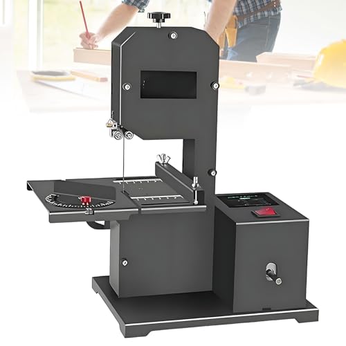 SHAHRYAR Verticale con Lama Bimetallica,Sega A Nastro per La Lavorazione del Legno Tutto in Uno,1750 Giri/Min,Piano di Lavoro in Metallo Inclinabile (0-45°),per Piccole Officine