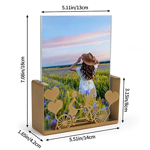 Qutrey 5X7 Picture Frame With Lover And Heart Decor, Gold U-Shape Vertical Metal Stand Display 5 By 7 Photo Prints For Tabletop Or Desktop #TOP1