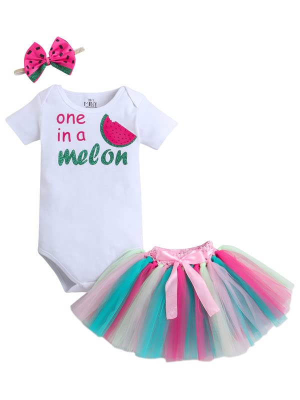 TINY MINY MEEONE IN A MELON BODYSUIT, SKIRT & HEADBAND SET-WHITE