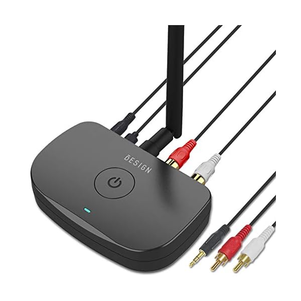 Besign BE-RCA Long Range Bluetooth Audio Adapter, HiFi Wireless Music Receiver, Bluetooth 5.0 Receiver for Wired Speakers or Home Music Streaming Stereo System, Black
