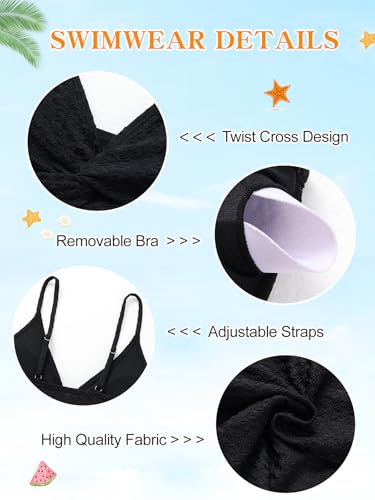 Image of Girls Swimsuit Solid Bathing Suit 2 Piece Twist Cross Adjustable Straps Soft Lining Bikini for Teen Girls with Chest Pad