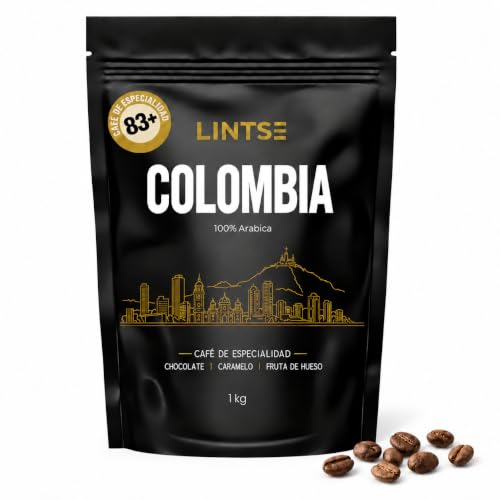 LINTSE Cafe en Grano Natural 1kg Colombia, Cafe Especialidad, 100% Arábica
