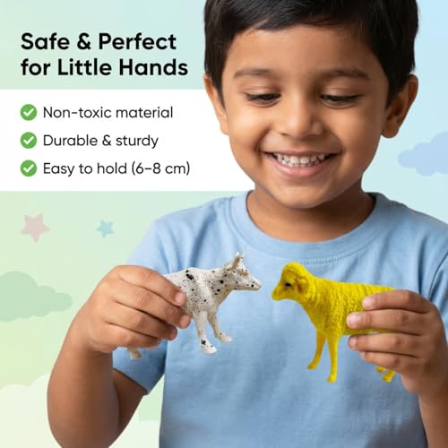 Image of ZESTHOME Farm Animal Toys for Kids | Animal Figures Set | 6-8 cm | Cow Goat Sheep Horse Dog Duck Toys | Learning & Pretend Play Toys | Gift for Boys Girls | 12 PCS