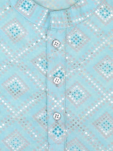 Image of superminis Boys Silver Foil Printed Kurta, Round Collar, Full Sleeves With White Pyjama Cotton Kurta Set