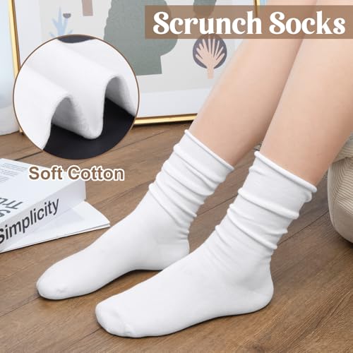 Image of Chalier 5 Pairs Slouchy Socks for Women, Soft Cotton Crew Socks | Breathable Blend, Elastic Cuff, Cute Roll Top, Calf Scrunch Tube, Easy Pull On, Flexible Stretch Motion, Casual Daily Wear
