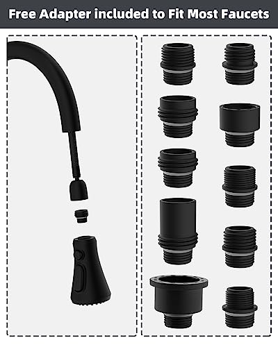 Pull Down Spray Head For Kitchen Faucet, 3-Function Kitchen Sink Spray Nozzle With 10 Adapters, Faucet Head Replacement Compatible With Moen, American Standard, Delta, Kohler Faucets, Matte Black #TOP3