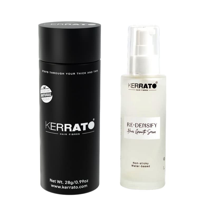 Kerrato Hair Fibres and Kerrato Re-Densify Hair Growth Serum (100ml) | Hair Loss Combo for Men & Women, For all hair types | Enhances Natural thickeness & gives full coverage