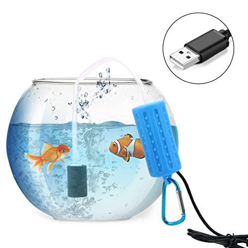 Qpets® Quietest Portable Aquarium Air Pump - Air Stone and Hose Included - Low Power Usage - USB Air Pump - Air Pump for Aquarium - Aquarium Oxygen Pump