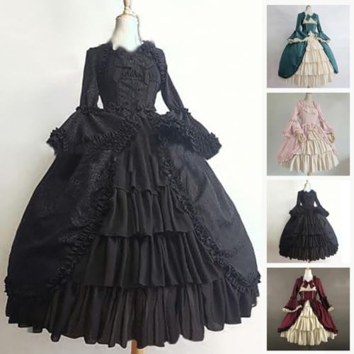 Vestido gótico victoriano para mujer con manga larga y lazo en la cintura 6