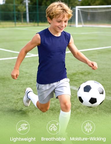 Image of Somaibo Boys Sleeveless Compression Shirt Youth Athletic Tank Tops Kids Quick Dry Basketball Football Undershirt