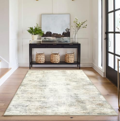 Capslpad Machine Washable Rug, Modern Abstract 3x5 Light Beige Rug,