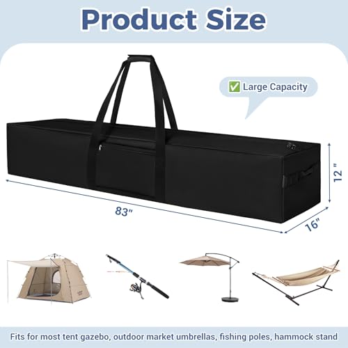 Image of COOLBEBE 83 inch x 16 inch x 12 inch Extra Large Tent Storage Bag - 260L Heavy Duty Waterproof Duffle Bag for Tent Poles, Canopy, Hammock, Tripod, Fishing Gear, Sports Equipment & Outdoor Moving, Black