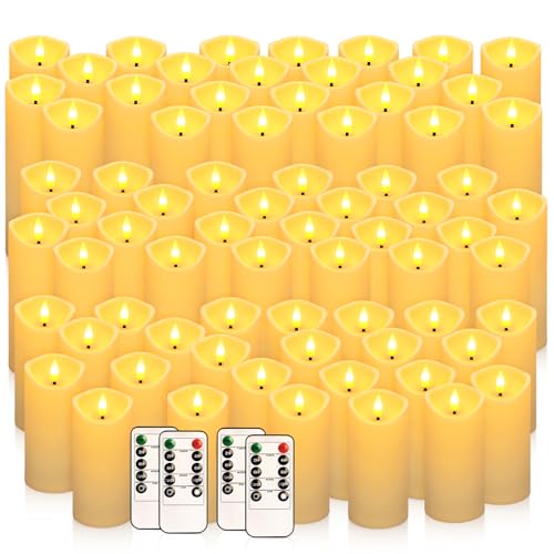 Image of 72 Pack Christmas Decoration Flickering Flameless Candles, Battery Operated Candles,Waterproof Outdoor LED Pillar Candles for Home ,Wedding,Halloween,Birthday,Valentine'sDay (D2.2 xH 5 inch 6 inch 7 inch Ivory)