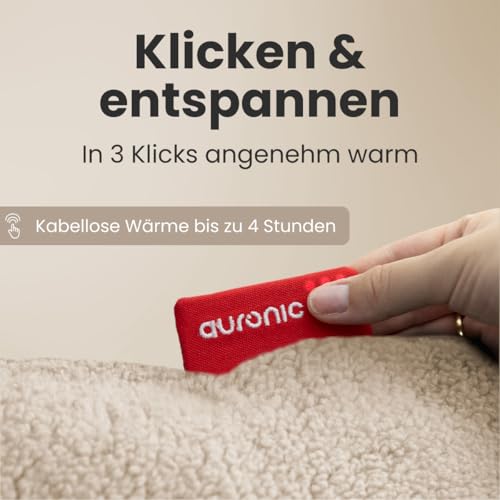 Auronic Heizkissen Kabellos - Wärmekissen mit Akku - Kabelloses Kissen mit Abschaltautomatik - Elektrisches - Beheizbares - Infrarot - Aufladbar - Für Rücken - 45x45cm