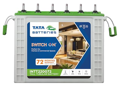 Image of Tata Green Batteries Switch-On INTT220072 180AH Tall Tubular Inverter Battery with 72 Months Warranty for Home, Office & Shops
