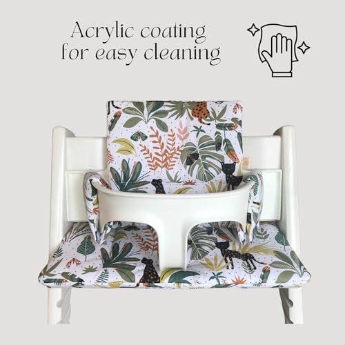 Miniatura 2 de Lucca Kids Cojín Para Trona Tripp Trapp Stokke - Revestimiento Plastificado Para Fácil Limpieza - Selva Blanca