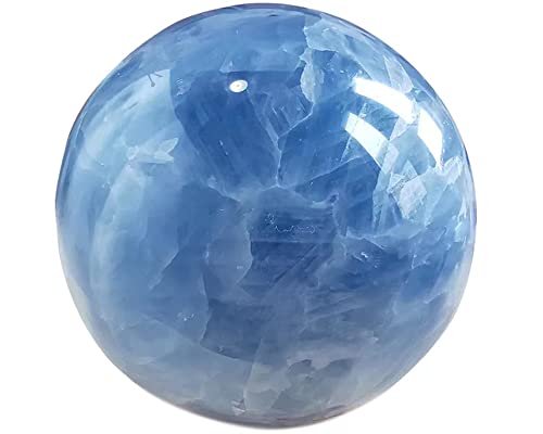 Blue Celestite Crystal Sphere Ball with Wood Stand Large Healing Crystals Sphere Sculpture Home Office Decoration Fengshui Meditation Healing 100mm 3.93'' (Blue Celestite, 3.93