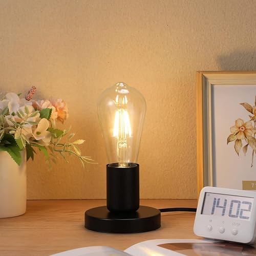 Image of Polished Metal Desktop Lamp E26 E27 Screw Light Bulb Holder Sockets Light Replacement lamp for Holding Bulb, 6 Feet Cord (Black, Pack of 1)