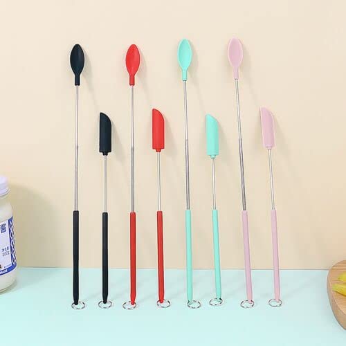 Niubb Mini Silicone Telescopic Spatula Set With Scraping Spoons Heat Resistant Spatulas Handle Size Adjustable Mini Makeup Spatula Small Spatulas Tiny Scraper For Jar, Kitchen Bottles, Cosmetics #TOP24