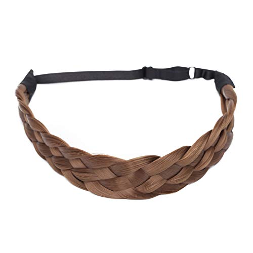 Hairro Braid Headband For Women Braids Hairband Braided Hair Band Synthetic Plaited Headband Costume Hair Braid Hairpiece Beauty Accessory For Girl Braids Women Headband 5 Strands 50G #12 Light Brown #TOP4