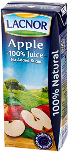 Lacnor Essentials Apple 100% Juice, No Added Sugar, 180 ML Pack of 32