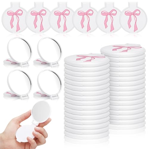 Zhehao 40 Pack Coquette Pink Bow Mini Pocket Mirrors Bulk, Compact Mirror