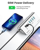 USB-Hub, ORICO USB-C-Hub, 3.2 Gen 2, Stromversorgung mit 7 Ports, 10 Gbit/s mit 4 USB C, 2 USB A, PD 60 W, Netzteil, 24 V/3 A, USB-Verteiler aus Aluminium mit 1 m Kabel für MacBook, Macbook Pro – Ansicht 6